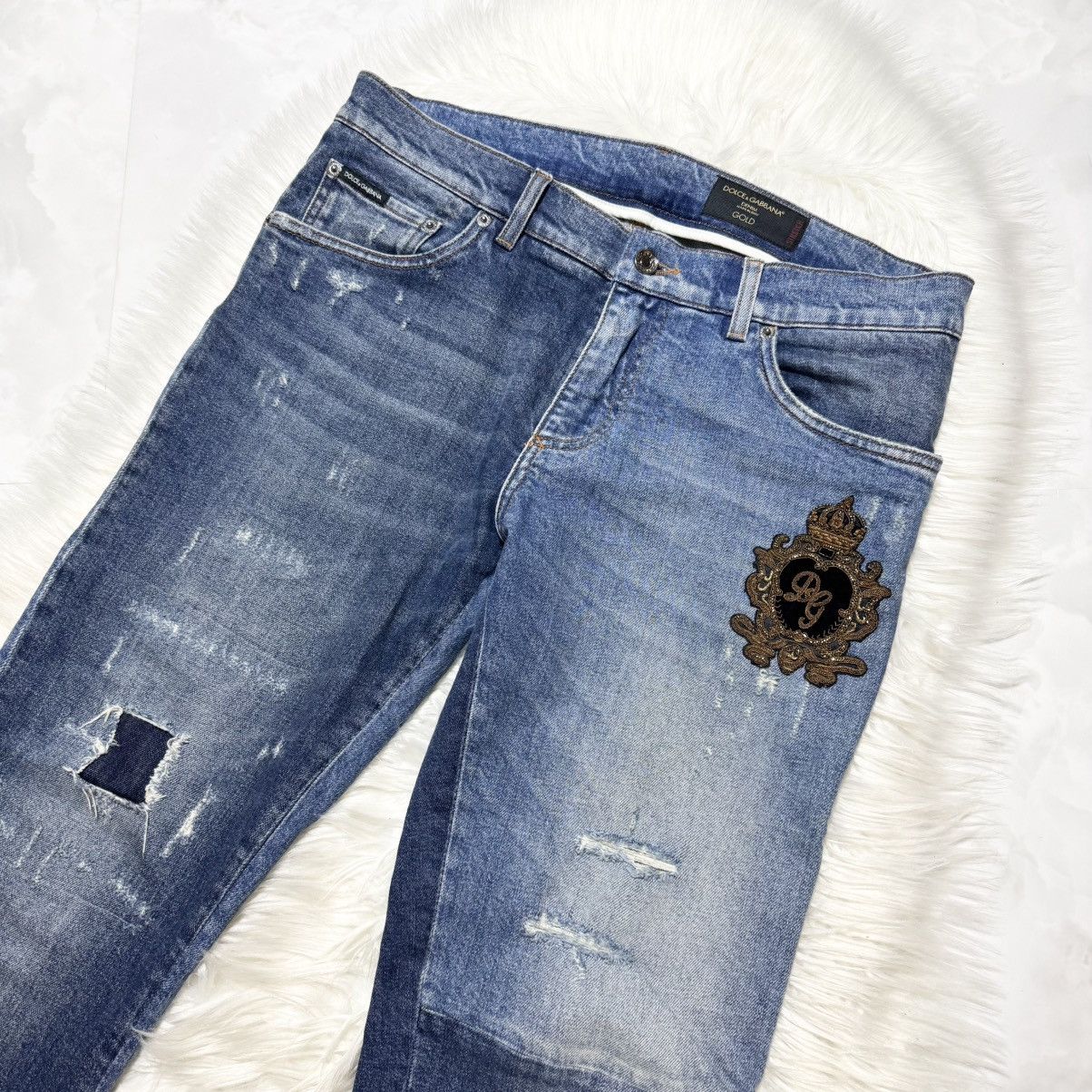 Dolce & Gabbana DG Crown Patchwork Denim Jeans