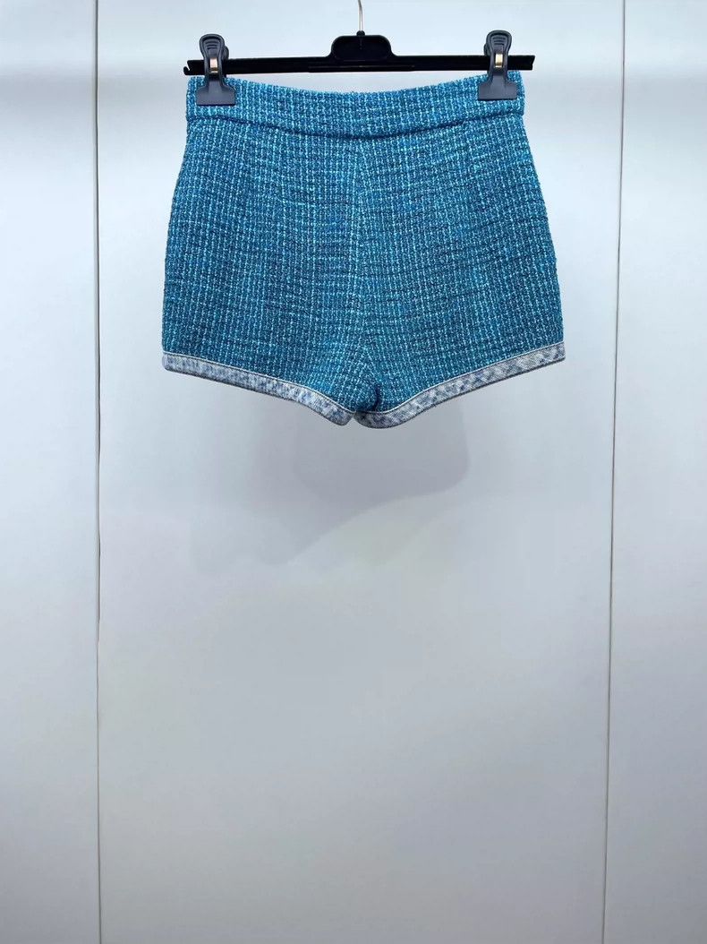 Chanel Chanel 22P peacock blue denim wrap-edged soft tweed shorts Size 42" / US 20 - 2 Thumbnail