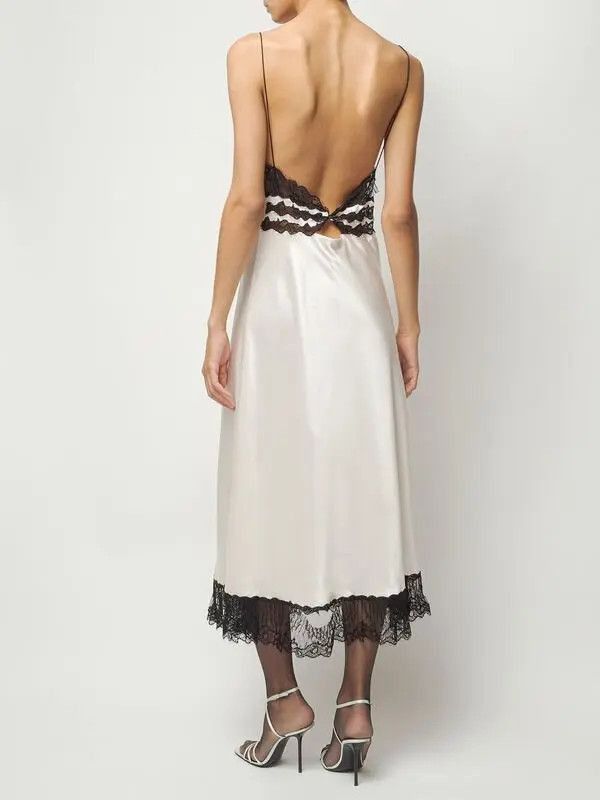 Saint Laurent Paris o1tp1o1224 Lingerie Dress In Silk And Lace in Black/White Size XS / US 0-2 / IT 36-38 - 4 Thumbnail