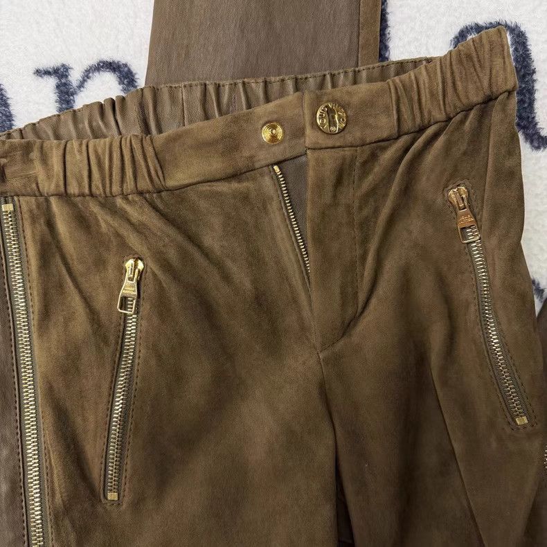 Louis Vuitton Olive Green Suede and Lambskin Paneled Trousers Q10 Size US 36 / EU 52 - 3 Thumbnail