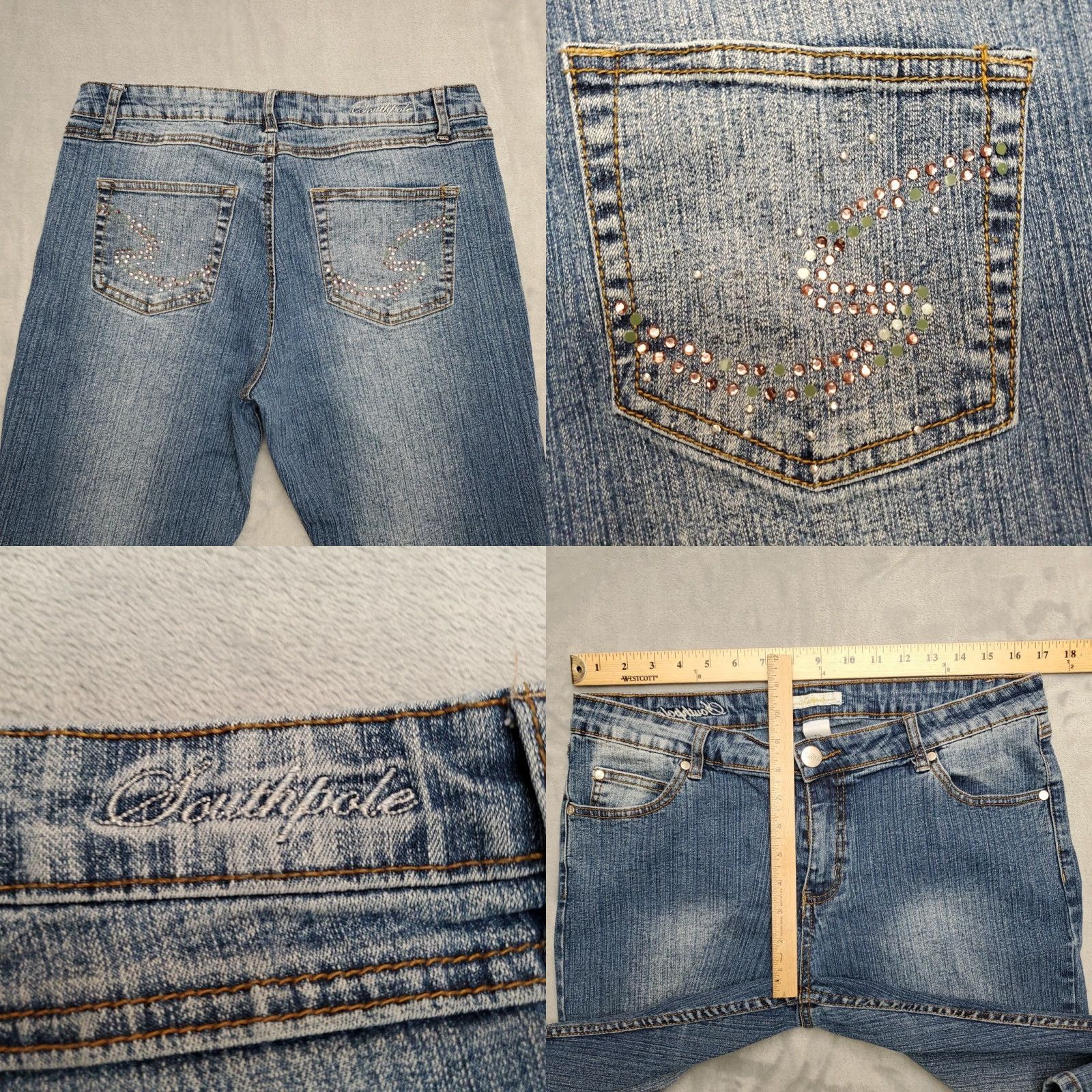 Southpole Southpole Jeans Womens Juniors 13 Blue Denim Boot Cut Flare Y2K Pants Size 34" / US 12 / IT 48 - 8 Thumbnail