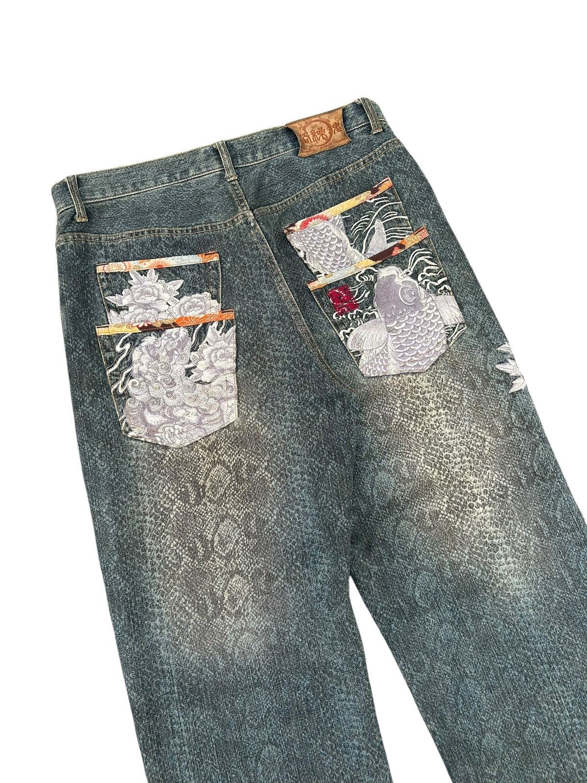 Kapital Karakuri Tamashii Embroidered Japanes Snake Skin Denim Jeans Size US 35 - 7 Thumbnail