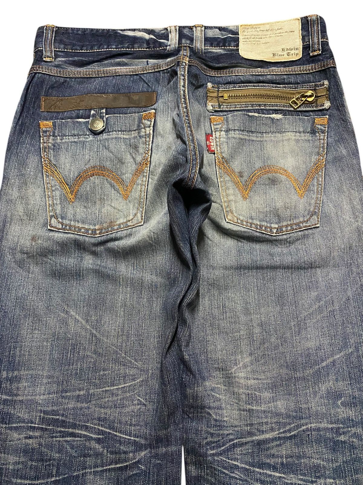 Japanese Brand Vintage Edwin Blue Trip Faded Wash Distressed Baggy Jeans Size US 34 / EU 50 - 4 Thumbnail