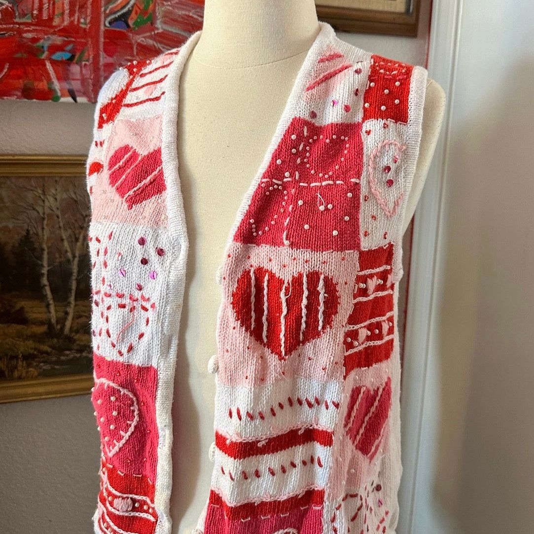 Other stained white stag valentines heart knit cardigan sweater Size S / US 4 / IT 40 - 2 Thumbnail