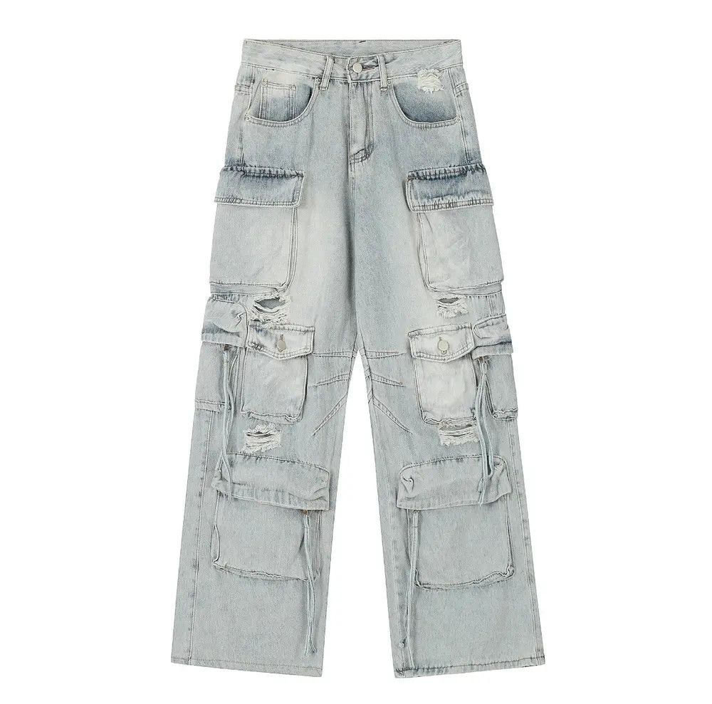 Jean Retro heavy industry beggar ripped workwear wide leg jeans Size US 32 / EU 48 - 8 Thumbnail