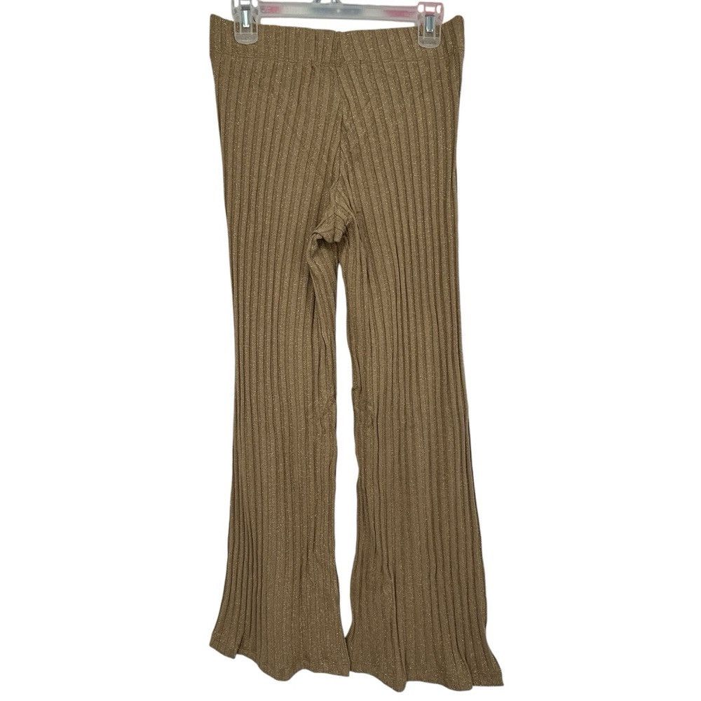 Enza Costa ENZA COSTA LUREX SWETER RIB FLARE PANTS IN SAND GOLD SPARKLE Size 28" / US 6 / IT 42 - 6 Thumbnail