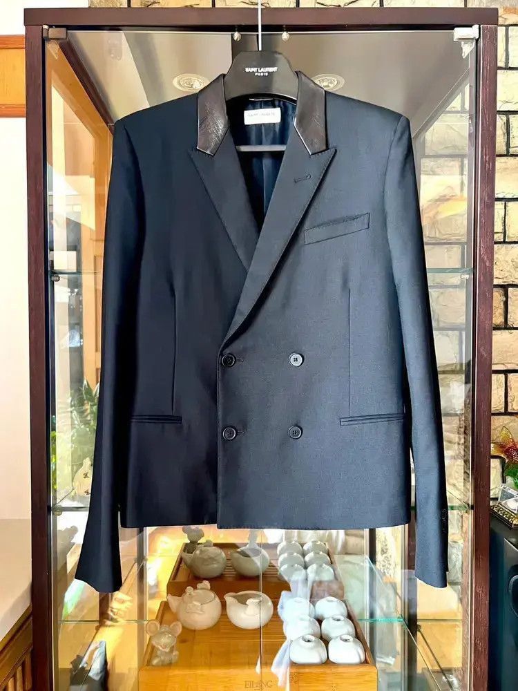 Sz 48 Saint Laurent Paris 13SS Leather Joint Blazer Jacket-