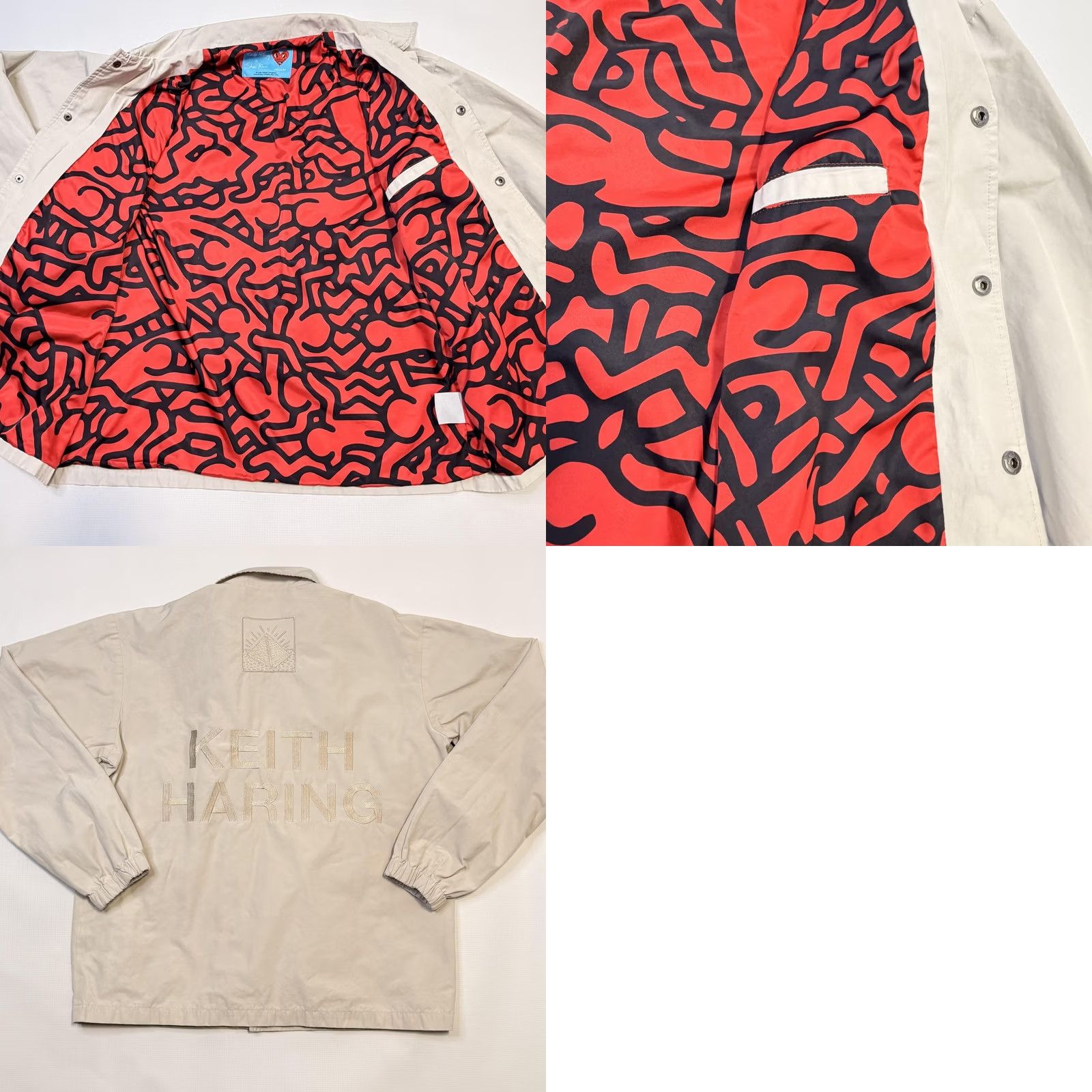 Palace Keith Haring x Shoe Palace Coach Jacket Mens M Beige Snap Lined Heart Logo Embroidered Size US M / EU 48-50 / 2 - 8 Thumbnail