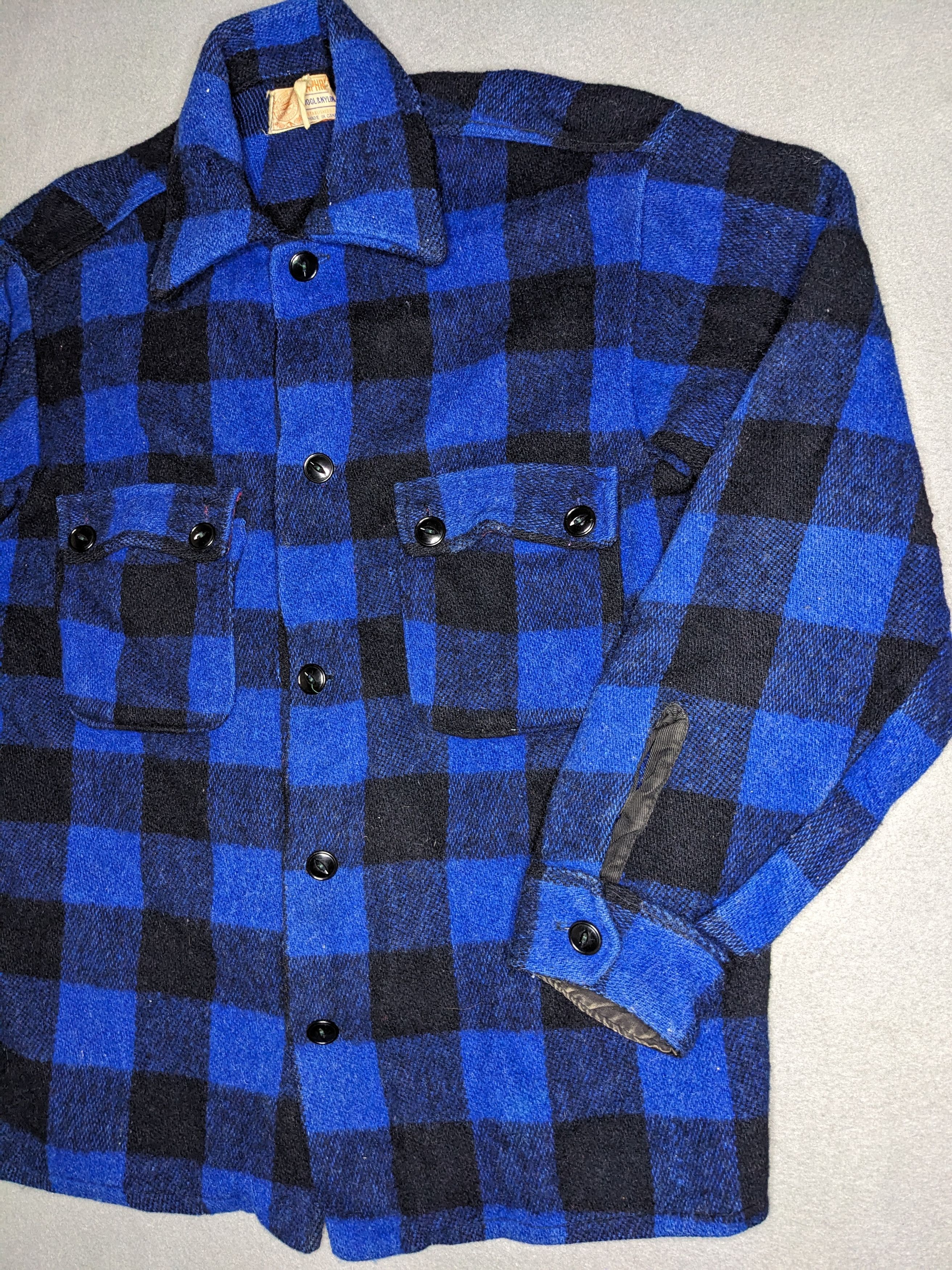 Vintage Humphrey Wool Flannel Buffalo Plaid Large Blue/Black 1950s Size US L / EU 52-54 / 3 - 3 Thumbnail