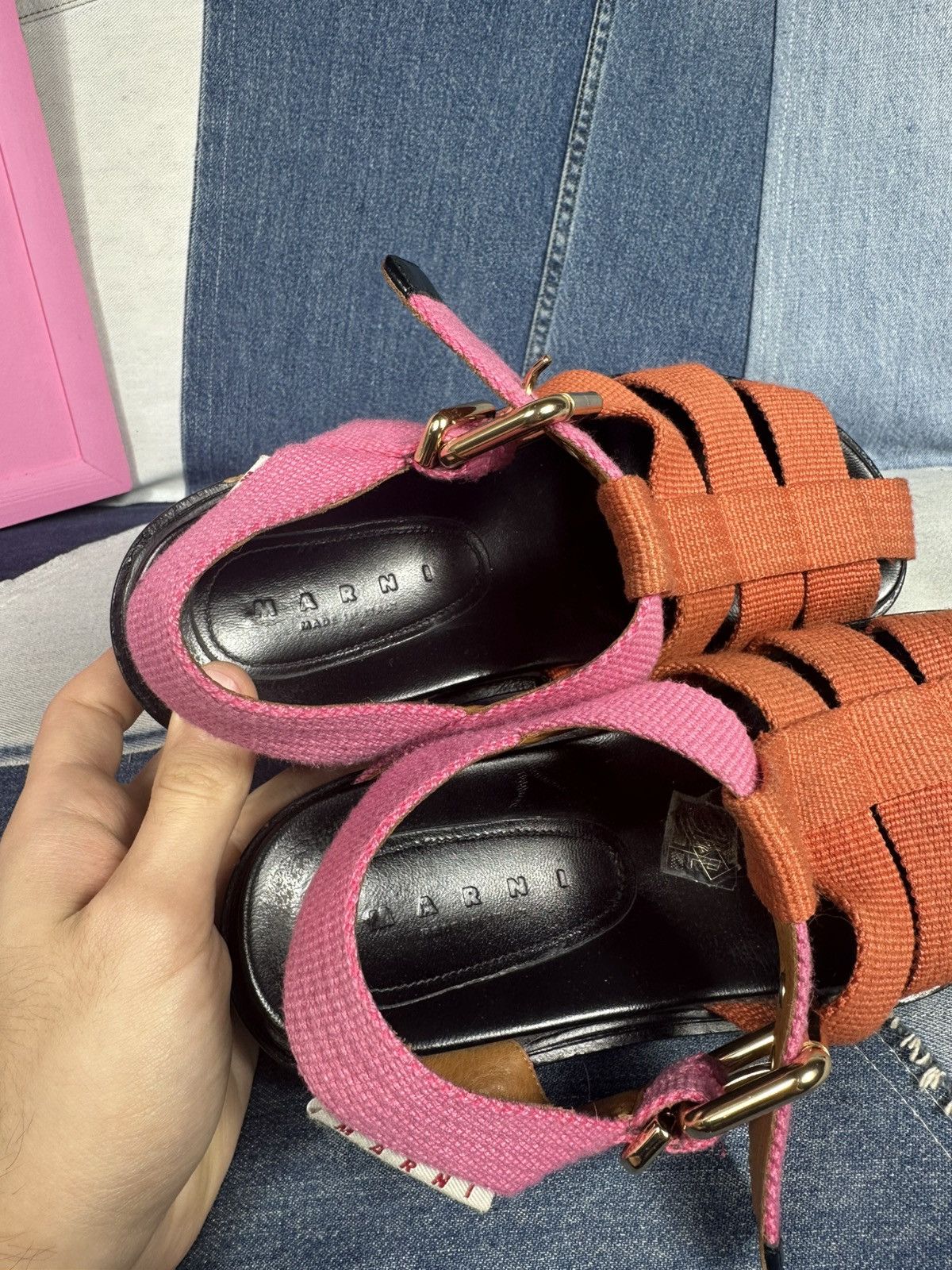 Marni Marni Orange & Pink Fisherman Sandals Canvas Straps Leather Size US 7 / IT 37 - 15 Thumbnail