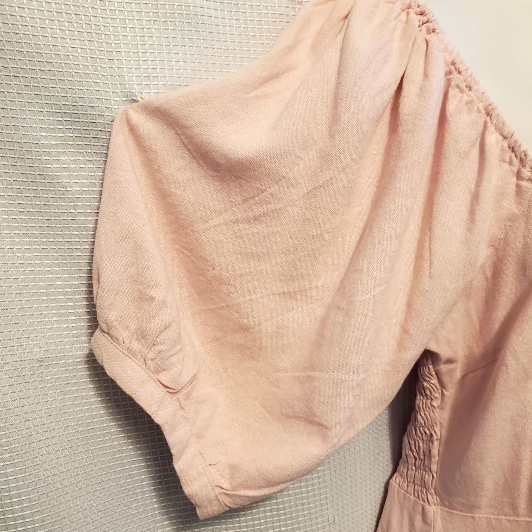 Vintage Vera Moda Pink Linen Mini Dress Balloon Sleeve Square Neck Pullover S Short Women Size S / US 4 / IT 40 - 5 Thumbnail