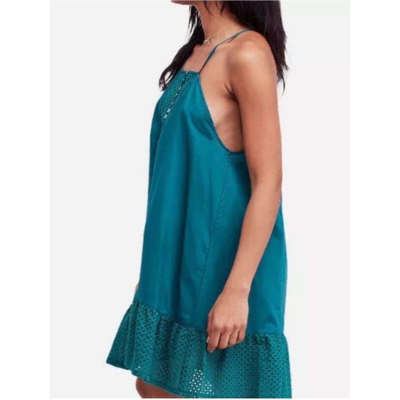 Free People New Free People Teal Calico Trapeze Cotton Dress Size M Size M / US 6-8 / IT 42-44 - 3 Thumbnail