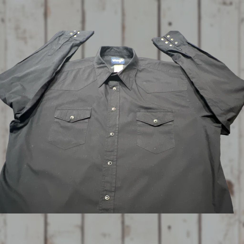 Wrangler VINTAGE Wrangler Pearl Snap Mens XL Rodeo Western Black Long Sleeve Shirt Size US XL / EU 56 / 4 - 1 Thumbnail