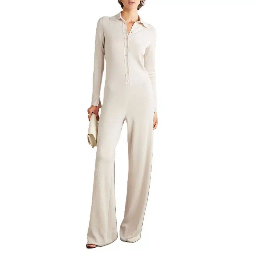 Tom Ford o1loc1c0825 TUK007 Cashmere & Silk Blend Jumpsuit in Ivory Size 27" / US 4 / IT 40 - 2 Thumbnail