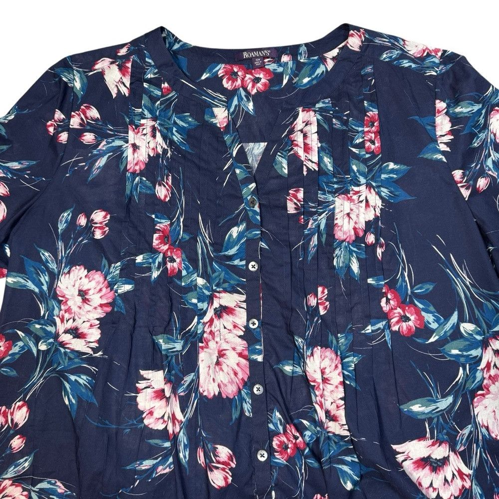 Other New Roaman's Blue Floral Long Roll -Up Sleeve Cotton Big Sh Size 4XL / US 24-26 - 5 Thumbnail