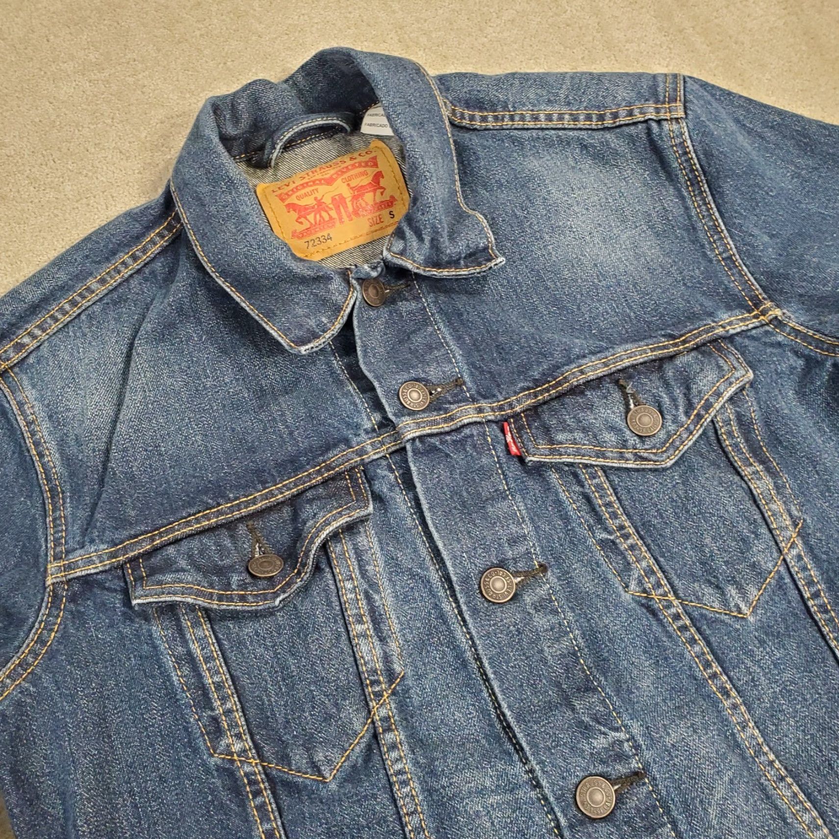 Levi's Levis Denim Jacket Mens Small Blue Jean Button Up Collared Outdoors Dark 72334 Size US 29 - 2 Thumbnail
