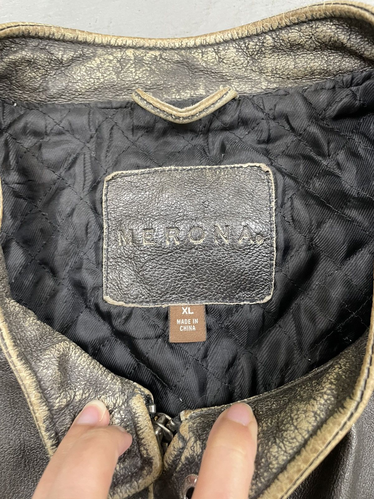 Merona Y2K distressed brown leather cafe racer jacket bomber XL Size US XL / EU 56 / 4 - 4 Thumbnail