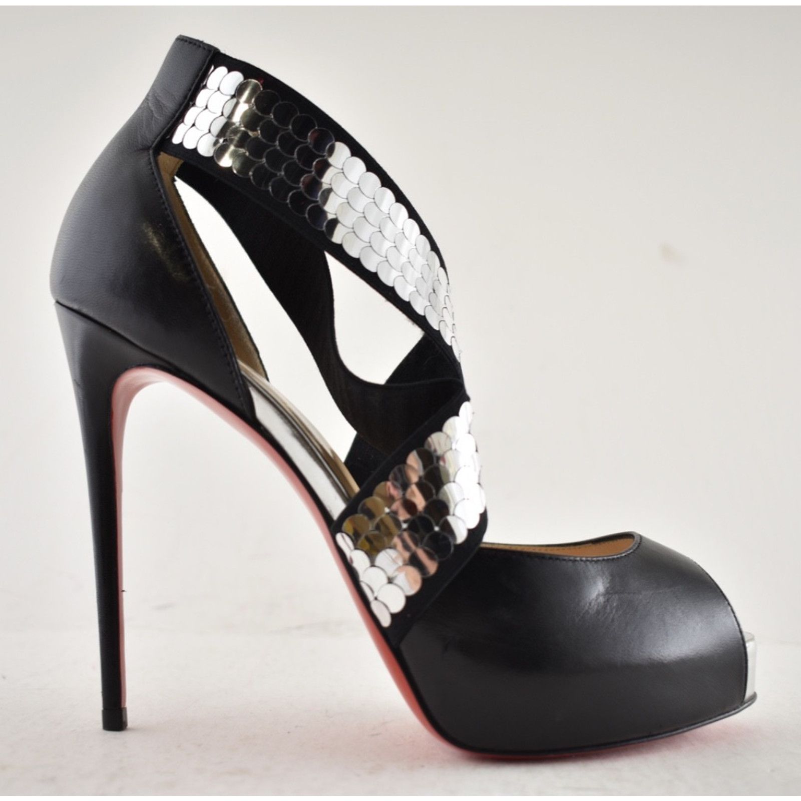 Christian Louboutin Xiletta 120 Black Silver Peep Platform Sandal Heel Pump 35.5 Size US 5.5 / IT 35.5 - 2 Thumbnail