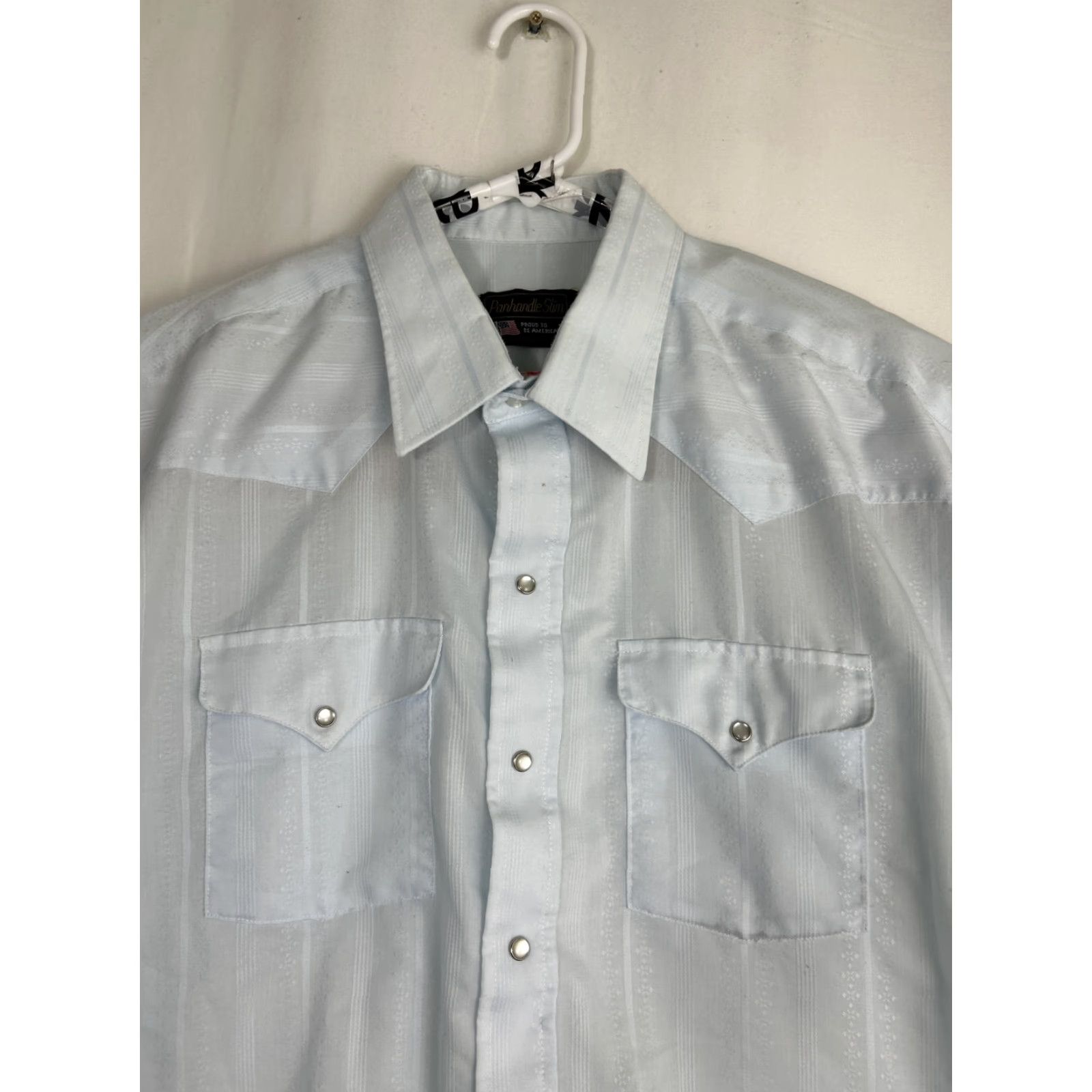 Vintage VINTAGE Panhandle Slim Western Shirt Pearl Snap Light Blue Long Sleeve 18.5-34 Mens Shirt Slimming Western Pearl Snap Blue 1980s Size US XXL / EU 58 / 5 - 3 Thumbnail