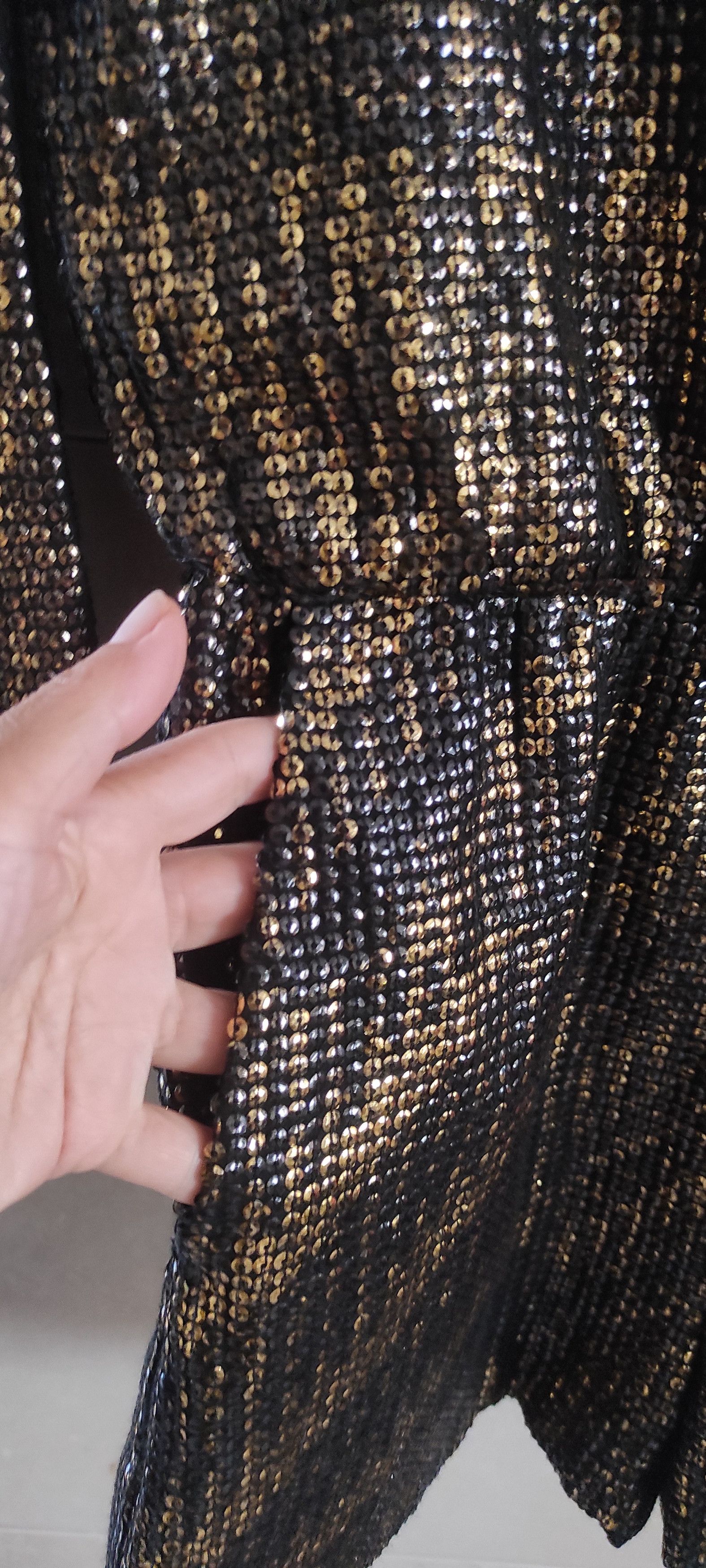 Zara ZARA Jumpsuit Gold Sequin Black Metallic Long Sleeve Romper Size 26" / US 2 / IT 38 - 8 Thumbnail