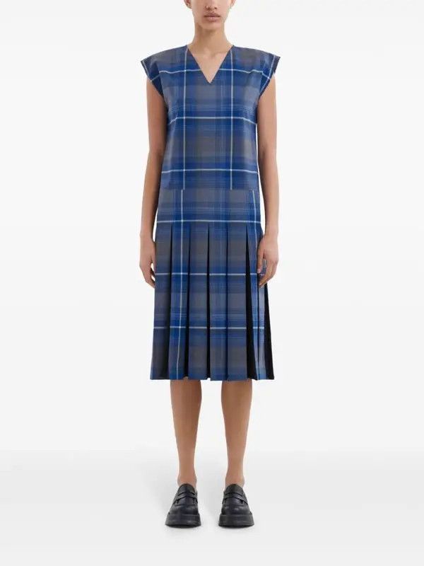 Marni o1w1db11125 Check-Print Twill Dress in Blue Size M / US 6-8 / IT 42-44 - 2 Thumbnail