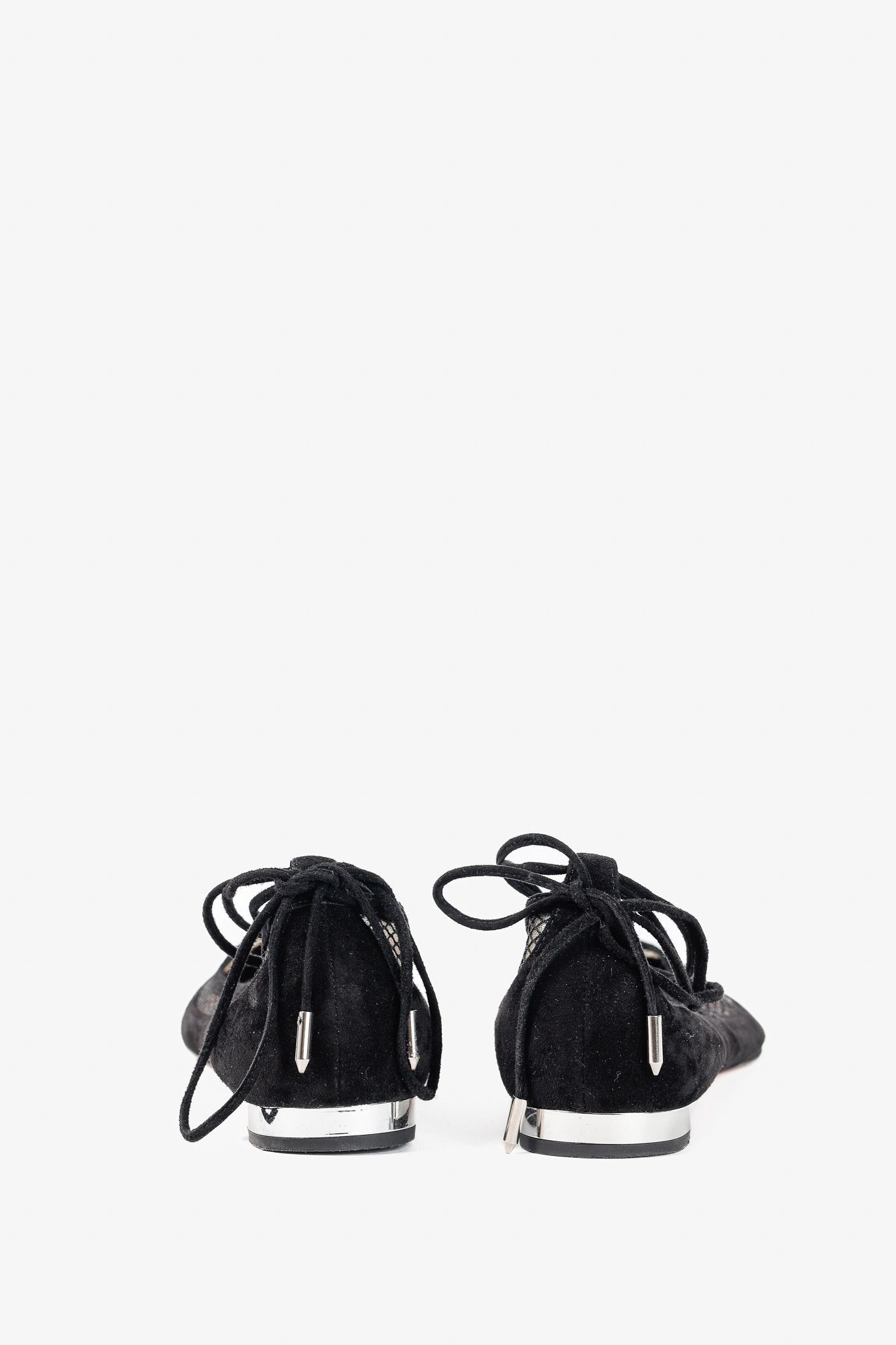 Aquazzura Aquazzura Dalia Black Suede & Mesh Ankle-Tie Ballet Flats Size US 9 / IT 39 - 3 Thumbnail