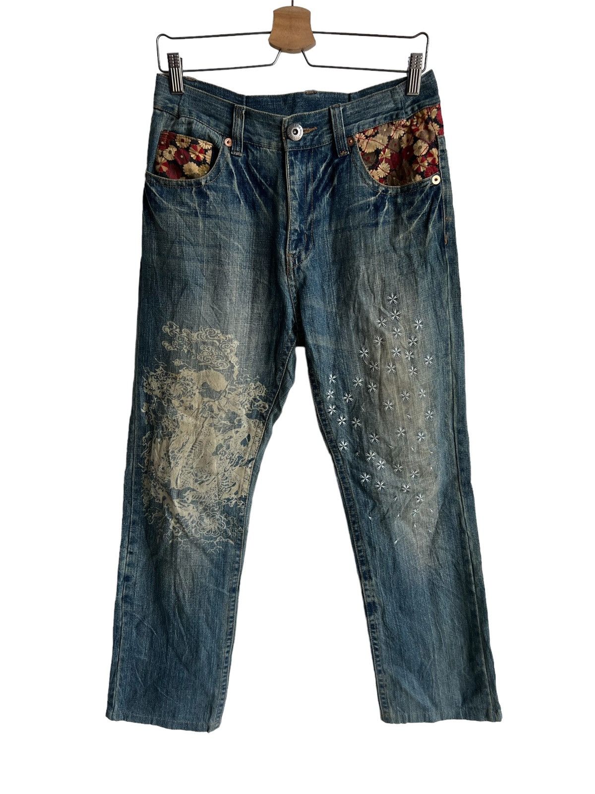 Karakuri Tamashii Y2K Karakuri Tamashi Dragon Sashiko Stitch Baggy Jeans Denim Size US 30 / EU 46 - 8 Thumbnail