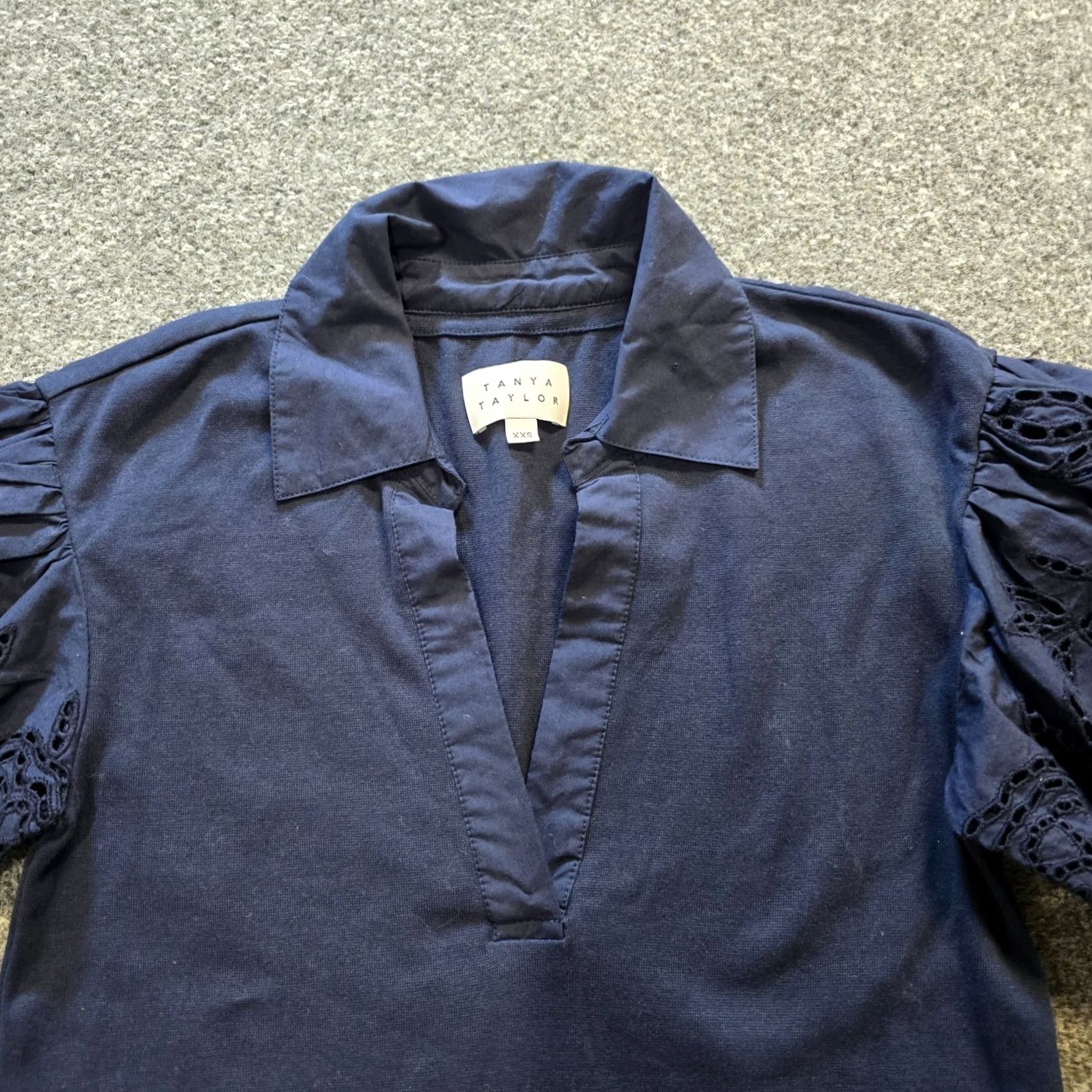 Tanya Taylor Tanya Taylor Top Womens 2XS Blue Eyelet Lace Puff Sleeve Collared Capsule Casual Blouse Knit Cotton Size XXS / US 00 / IT 34 - 2 Thumbnail