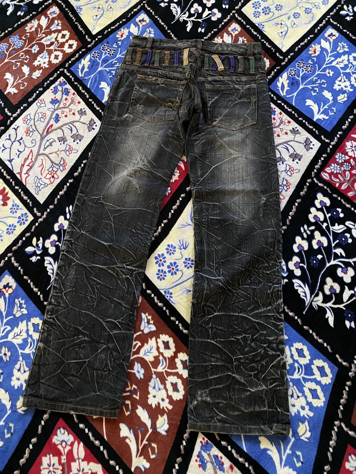 If Six Was Nine Nylaus Double Waist Distressed Japanese Denim Punk Gothic Size US 31 - 3 Thumbnail