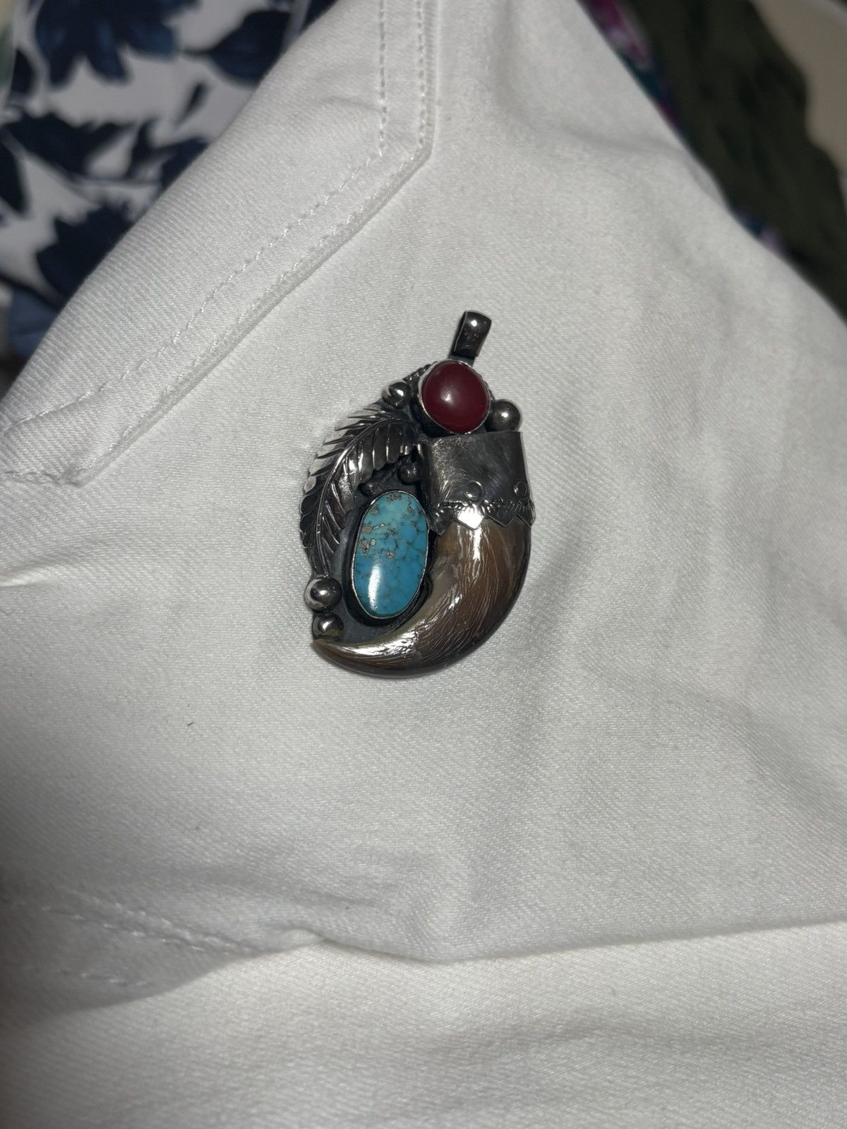 Other Vintage Sterling Silver Turquoise Navajo Claw Pendant Size ONE SIZE - 3 Thumbnail