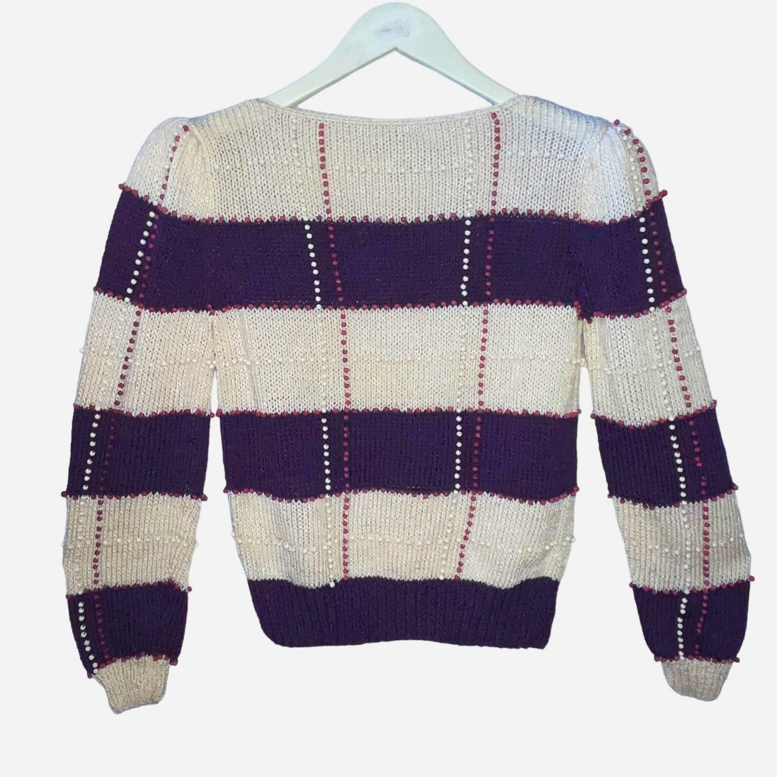 Vintage VINTAGE 80s Beaded Plaid Look Puff Sleeve Sweater Size Small Size S / US 4 / IT 40 - 1 Thumbnail