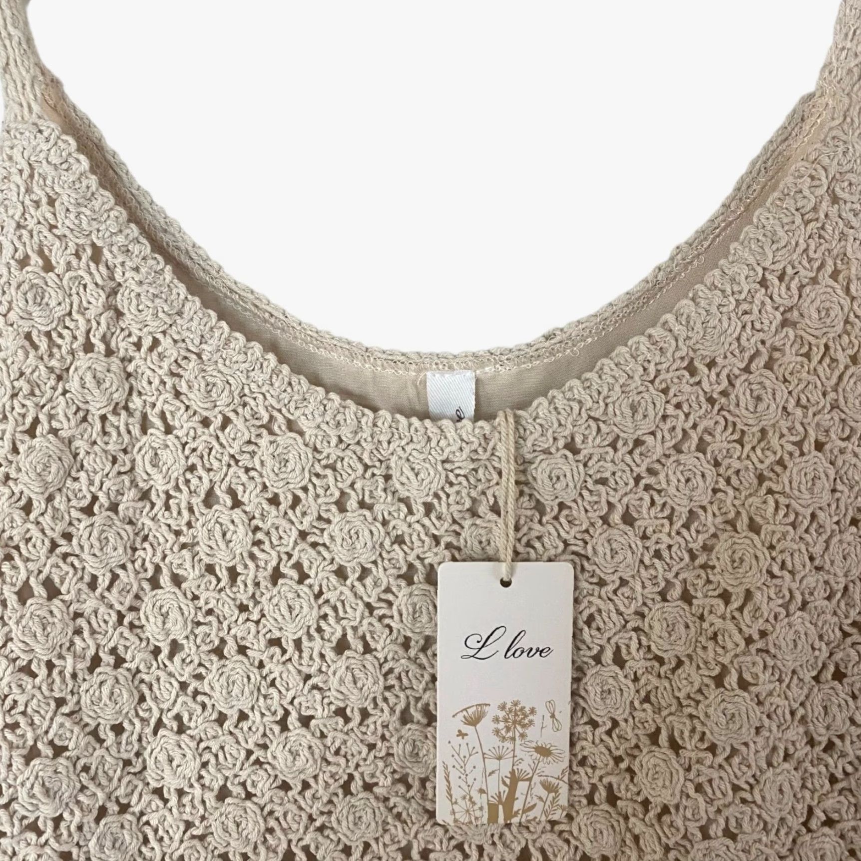 Vintage VINTAGE L Love Boho Crochet Tank Top Womens Medium Beige Cotton Floral Knit New Size M / US 6-8 / IT 42-44 - 5 Thumbnail
