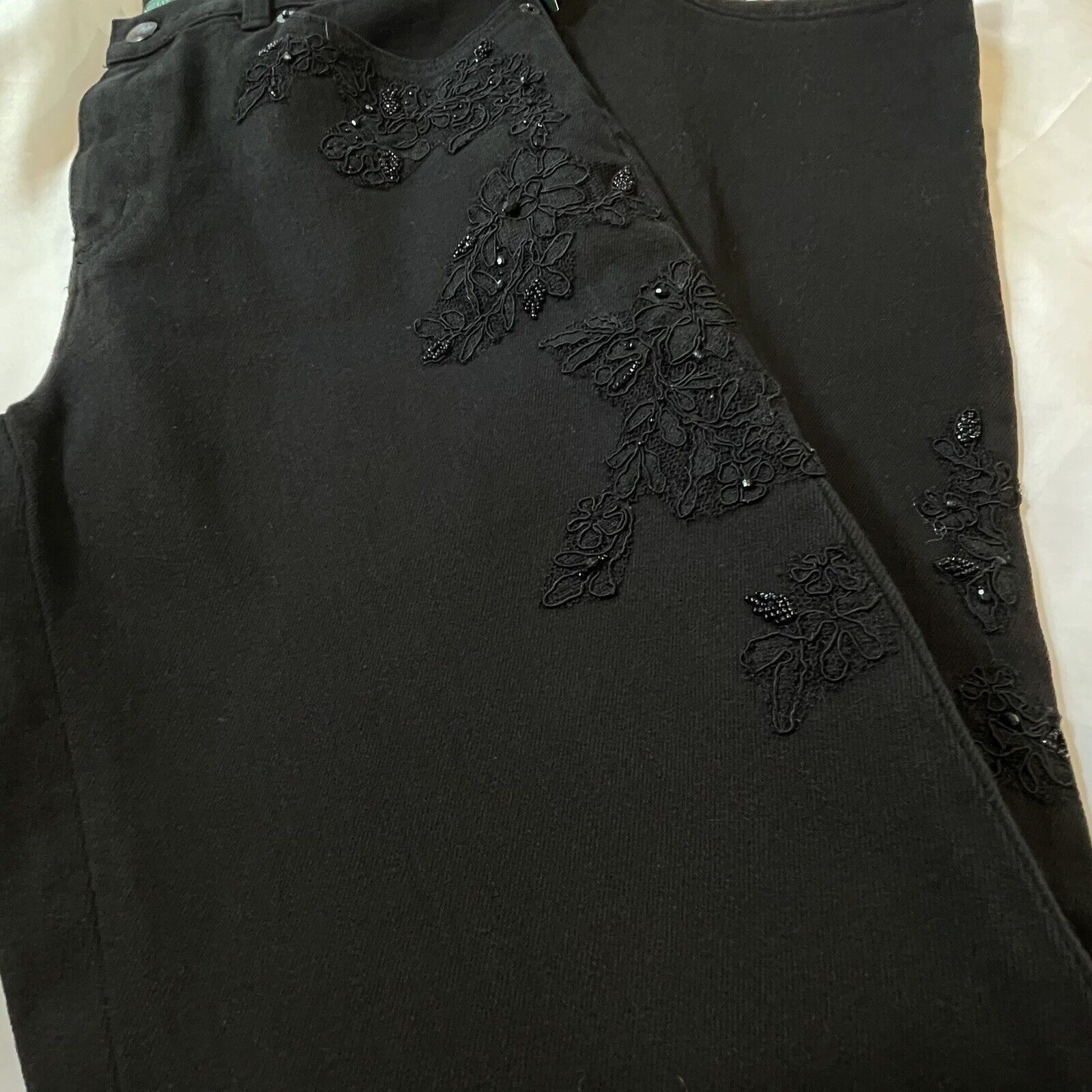 Ralph Lauren Ralph Lauren Women Size 4 Black on Black Beaded Lace Stretch Size 27" / US 4 / IT 40 - 16 Thumbnail