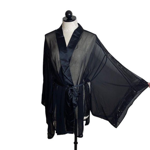 image of Victorias Secret Kimono Robe Size Xs Black Crystal Embellish, Women's