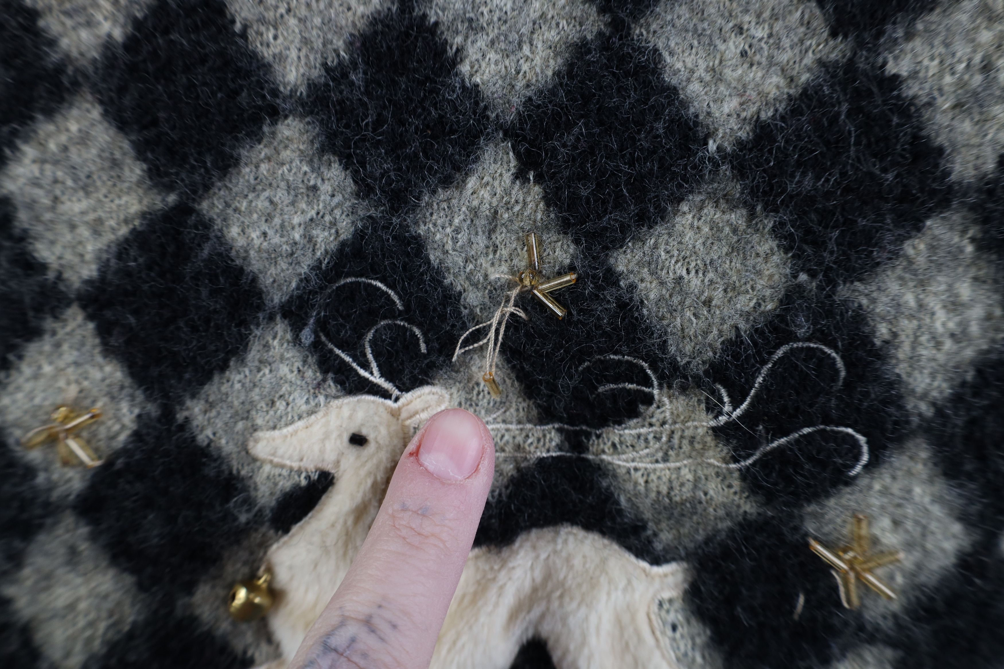 Vintage Vintage 90s Christmas Reindeer Argyle Faux Fur Collar Jacket Size XXL / US 16-18 / IT 52-54 - 5 Thumbnail