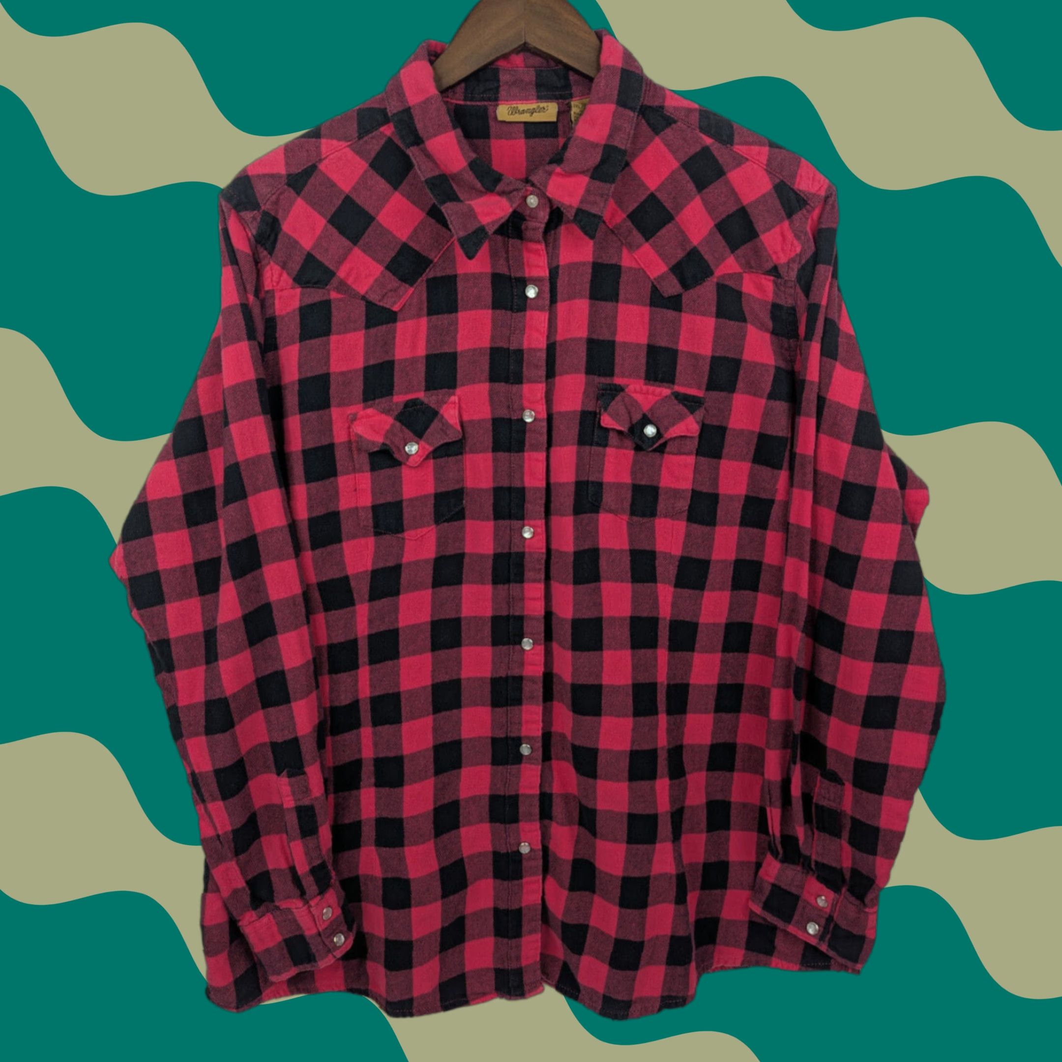 Wrangler VINTAGE Wrangler Wrancher Womens Western 3XL Flannel Red Plaid Pearl Snap Button Shirt Size XXL / US 16-18 / IT 52-54 - 1 Thumbnail