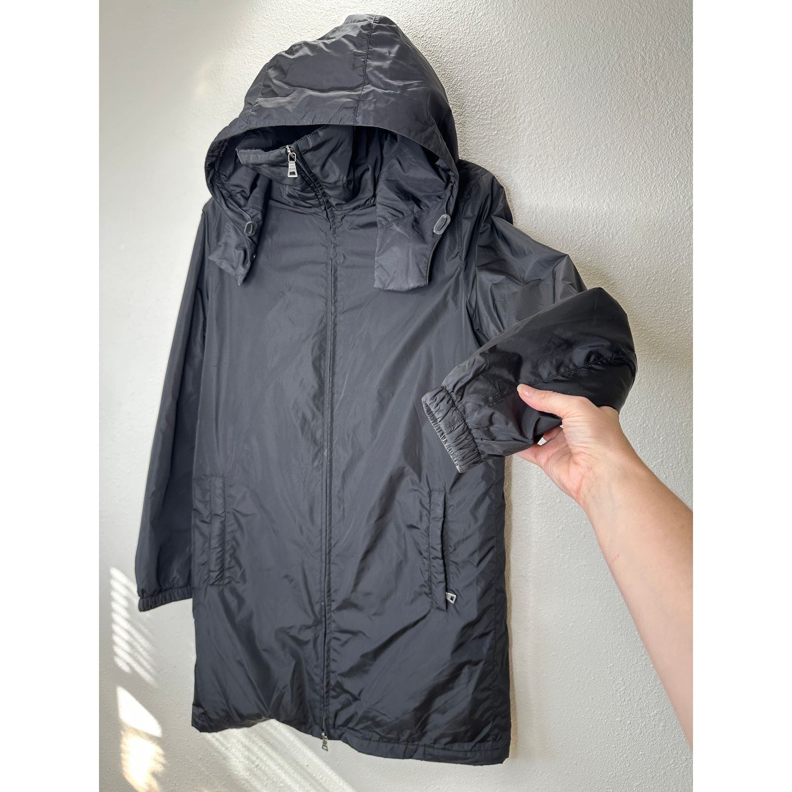 Prada Prada Black Polyester Hooded Long Line Rain Jacket 42 / L Size US L / EU 52-54 / 3 - 1 Thumbnail