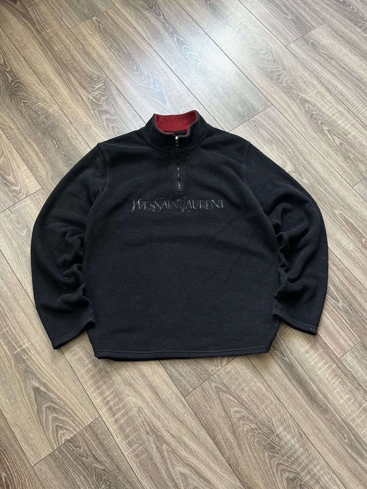 Saint Laurent Paris 🔥RARE🔥 YSL Vintage 1/3 zip big logo fleece sweatshirt Size US XL / EU 56 / 4 - 2 Thumbnail