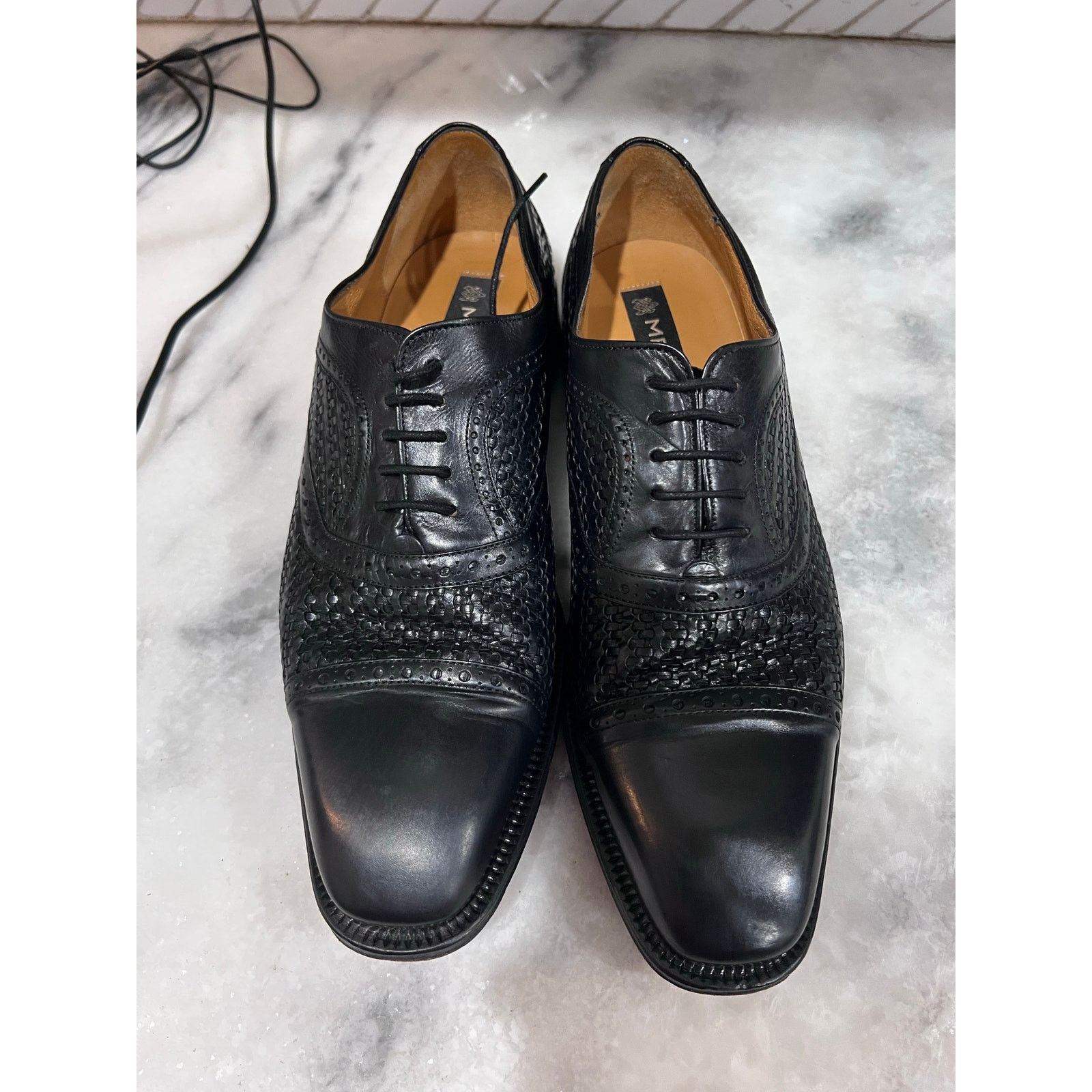 Mezlan Mezlan Dubai Black Woven Cap Toe Oxfor Dress Shoe Men’s Sz 8 Size US 8 / EU 41 - 2 Thumbnail