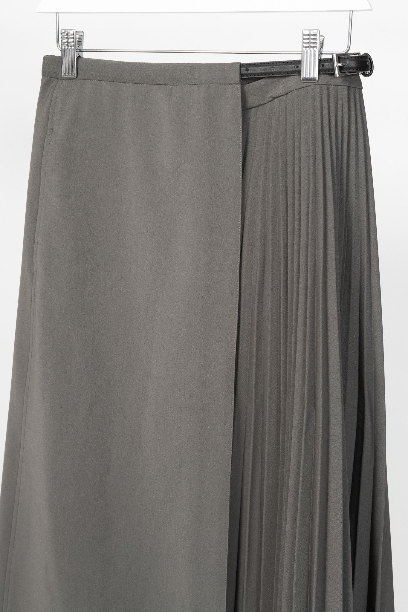 Tibi Tibi Dark Stone Tropical Wool Pleated Leather Wrap Skirt Size 25" / US 0 / IT 36 - 3 Thumbnail
