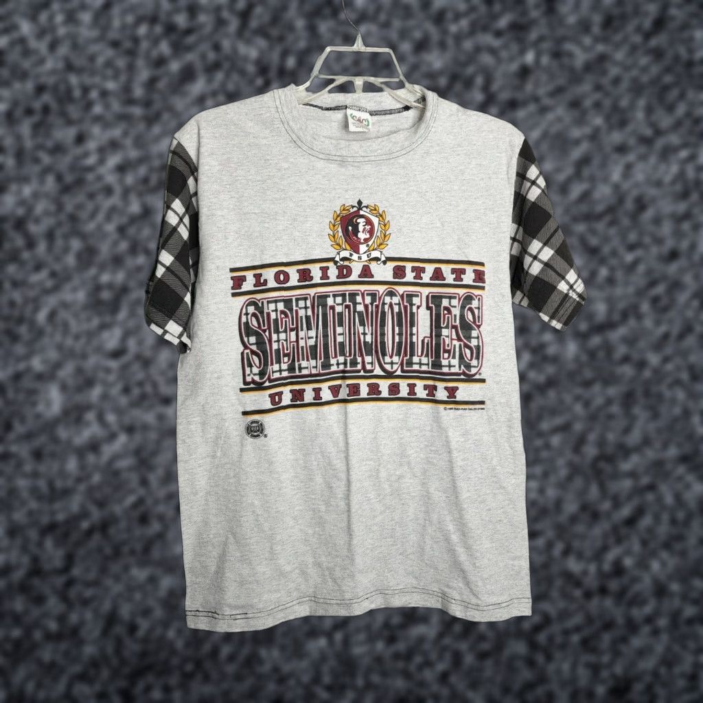 VINTAGE Florida State Seminoles Plaid Colorblock T-Shirt Mens L 90s Gray CSC Shirt Graphic Tee Men
