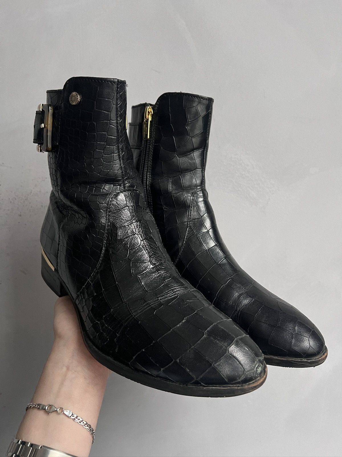 14th Addiction Crocodile pattern gothic avant garde leather ankle boots Size US 8 / EU 41 - 2 Thumbnail