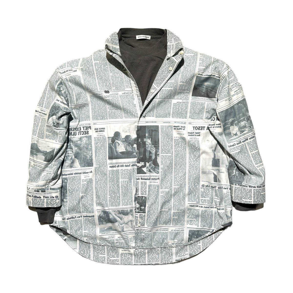 image of Balenciaga $1,500 3In1 Layered Newspaper Shirt in Grey, Men's (Size Medium)