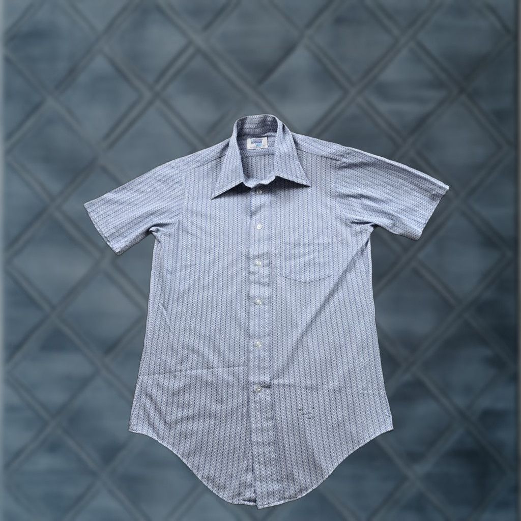 Vintage VINTAGE Manhattan Shirt Mens M Blue Geometric Pattern 70s Button-Up Short Sleeve Collared Size US M / EU 48-50 / 2 - 1 Thumbnail