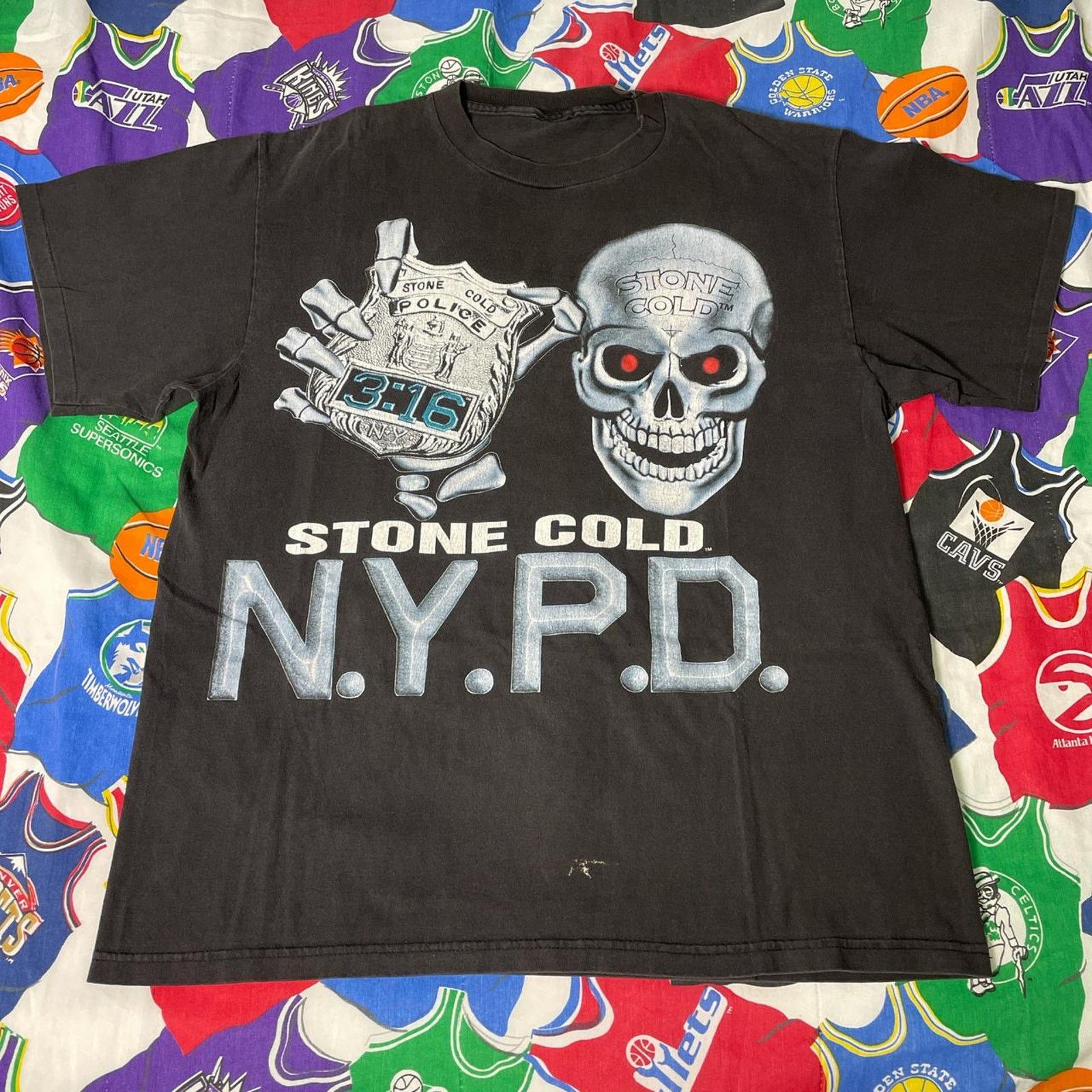 Vintage × WWE × WWF Vintage 90s WWF Stone Cold NYPD Police WWE Wrestling Tee Size US XL / EU 56 / 4 - 1 Thumbnail