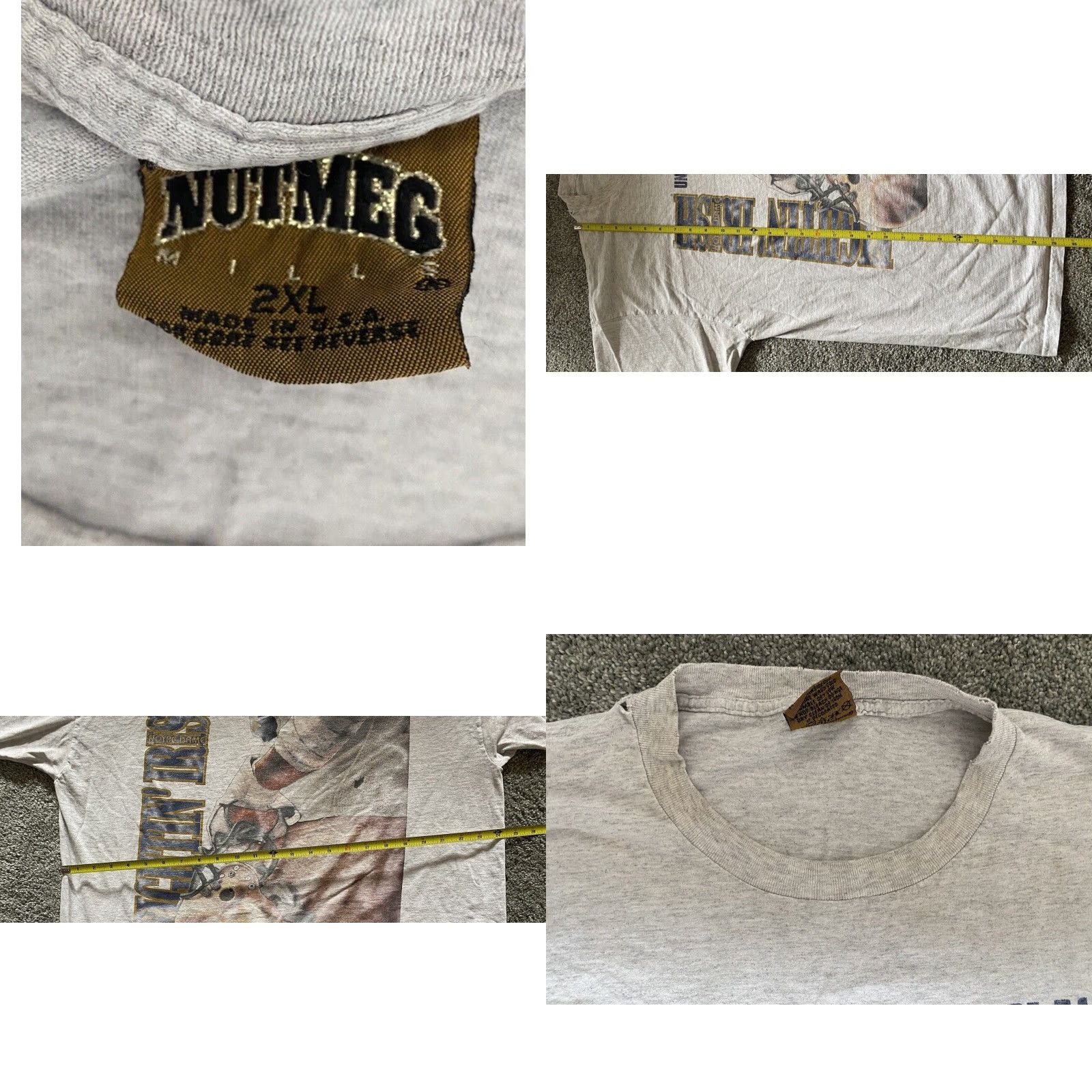 Nutmeg VINTAGE Nutmeg Mills T Shirt 2XL Men’s Norte Dame Fightin Irish Made In USA Gray Short Sleeve Mens USA 90s College Classic Sports Size US XXL / EU 58 / 5 - 8 Thumbnail