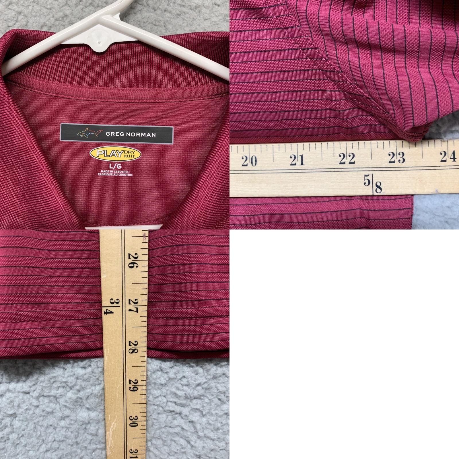 Vintage Greg Norman Polo Shirt Mens Large Burgundy Striped Playdry Jersey LG Golf Sports Shirt Size US L / EU 52-54 / 3 - 8 Thumbnail
