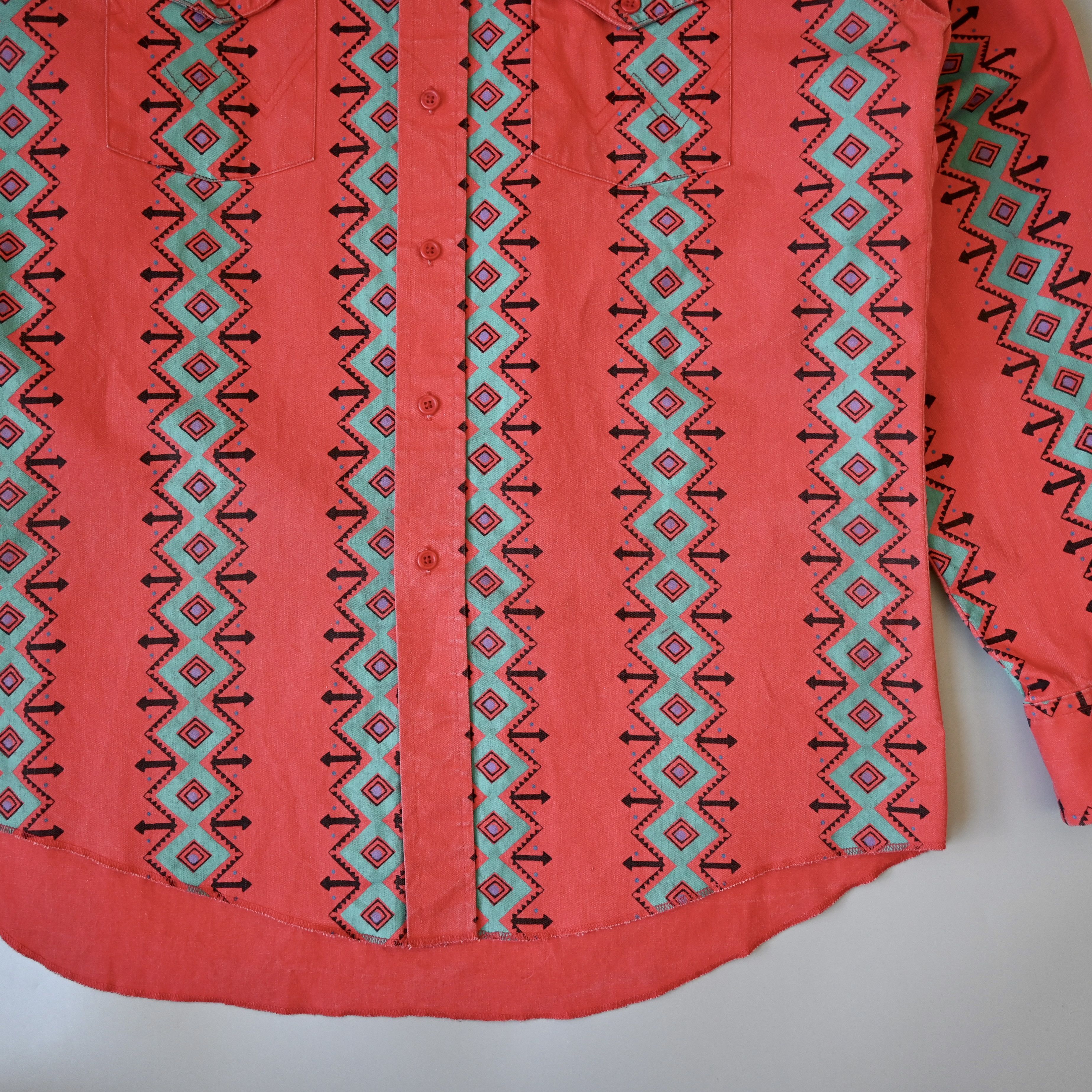 Vintage VTG Wrangler brushpopper shirt Aztec Navajo poppy red 16.5 Size US L / EU 52-54 / 3 - 2 Thumbnail