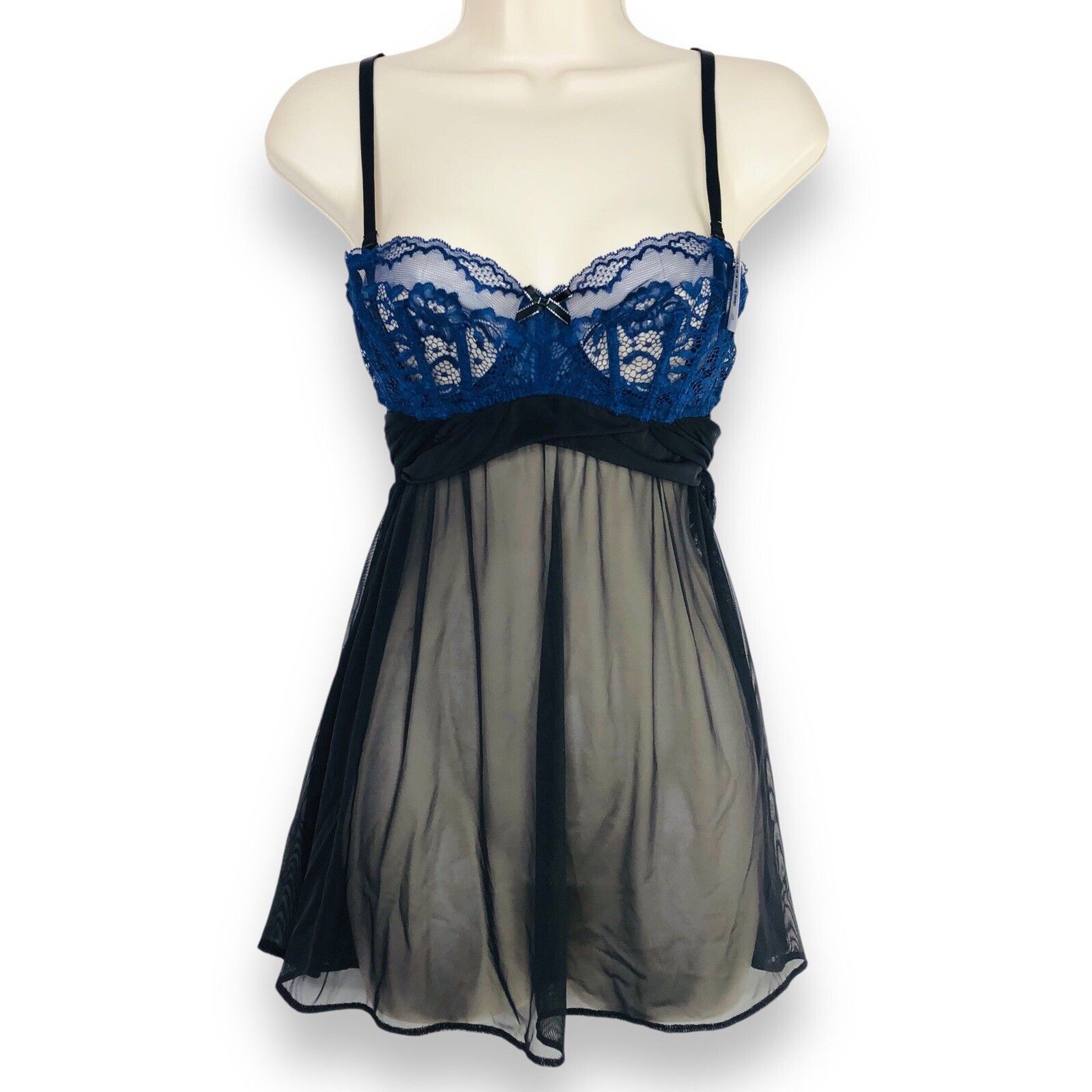 Other Adore Me Lace Mesh Babydoll Women 36A Black Blue see through Size ONE SIZE - 2 Thumbnail