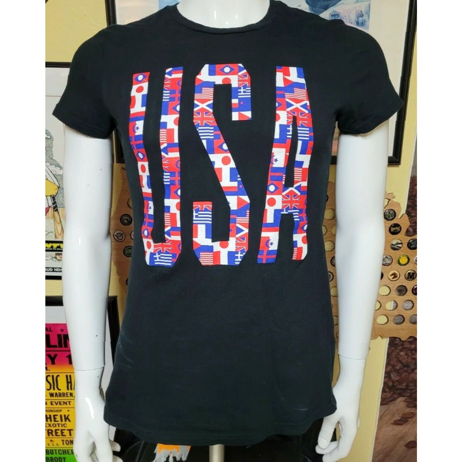 Adidas Womens Adidas USA International Flags Athletic Gym Workout T Shirt Medium Black Short Sleeve Round Neck Casual Womens Size M / US 6-8 / IT 42-44 - 2 Thumbnail